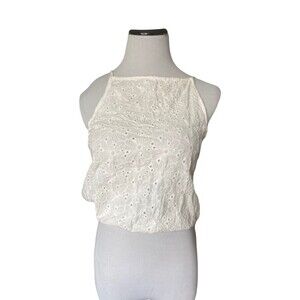 Brandy Melville Women Laguna Eyelet Halter Top Size S White Open‎ Back Floral OS